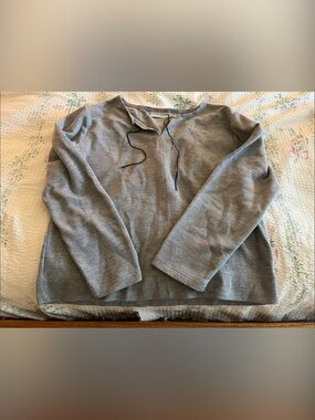 Jaclyn Smith Gray V-Neck Sweater with Drawstring